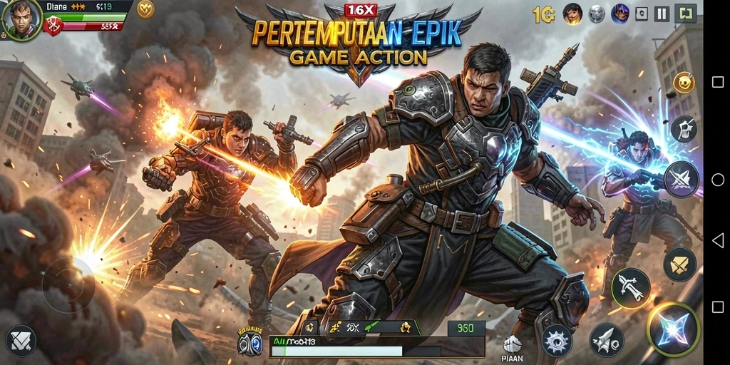 Tangkapan layar menunjukkan aksi pertempuran seru dalam game Action.