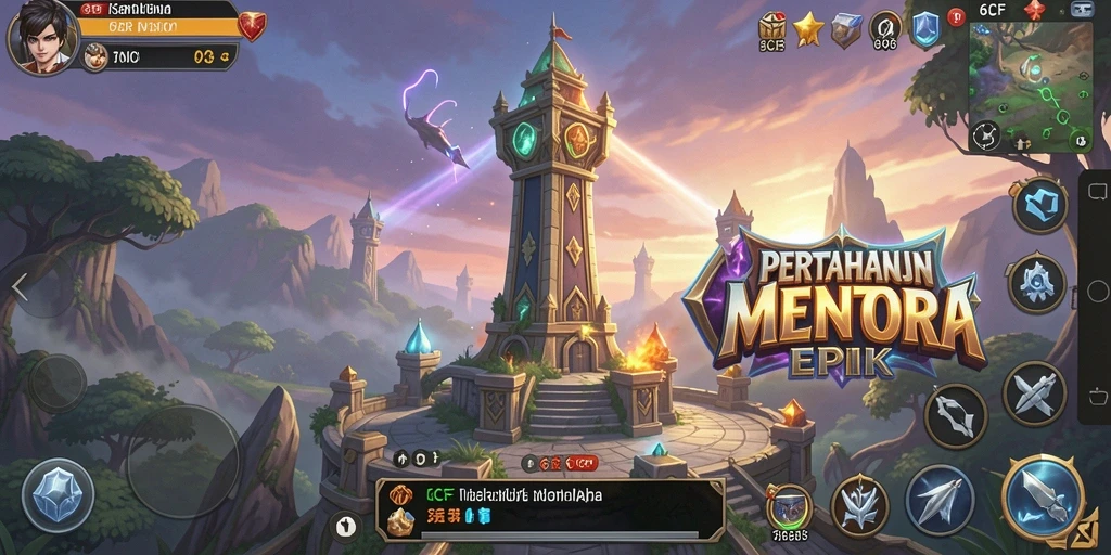 Tangkapan layar gameplay 6CF menampilkan menara yang siap bertahan dari serbuan musuh.