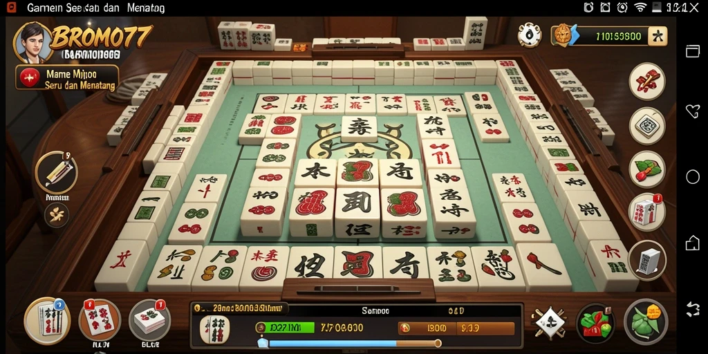 Tangkapan layar gameplay BROMO77 menampilkan desain ubin Mahjong yang menarik.