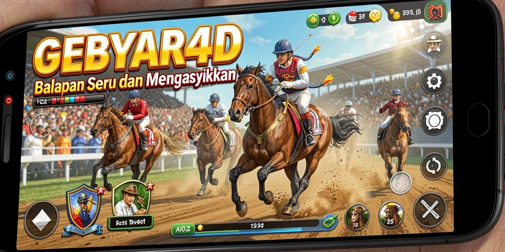 Tampilan gameplay seru dalam GEBYAR4D dengan mobil yang melaju kencang.