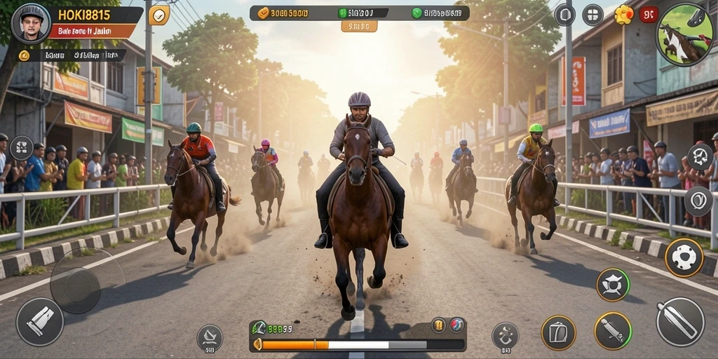 Screenshot gameplay HOKI8815 yang menampilkan aksi balapan mendebarkan.