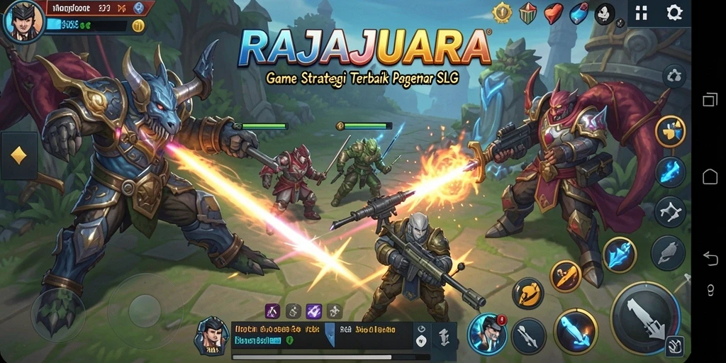 Tampilan gameplay RAJAJUARA dengan pertempuran strategis yang seru.