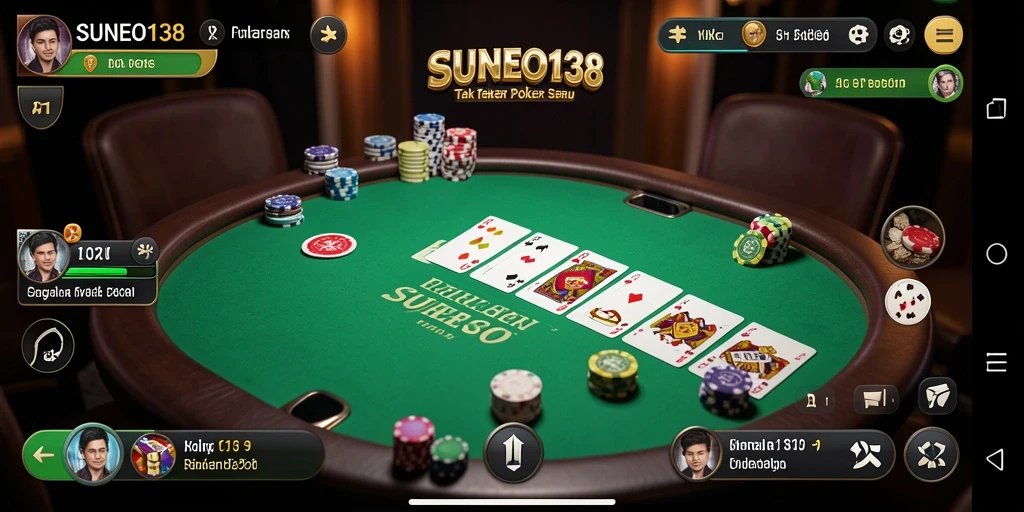 Screenshot gameplay SUNEO138 menampilkan aksi poker yang mendebarkan.