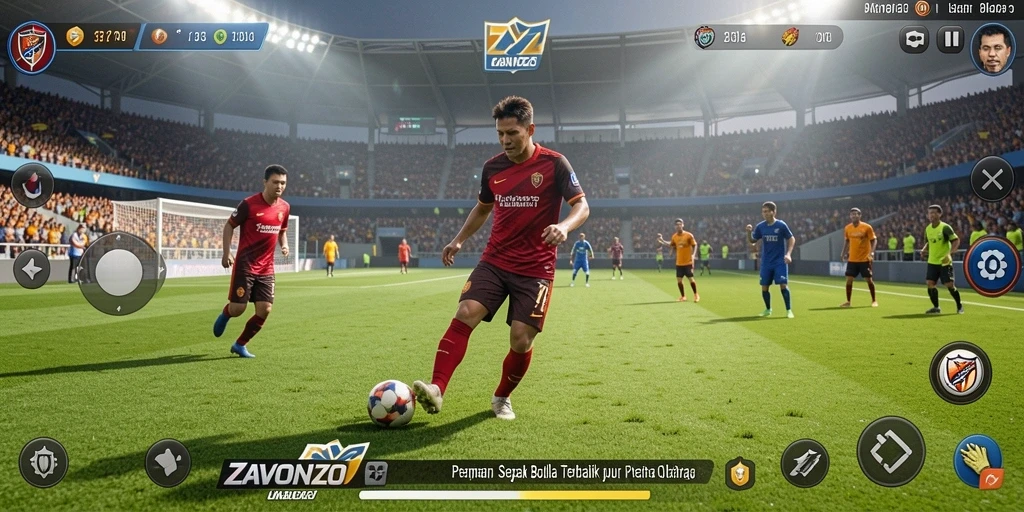 Tampilan gameplay menarik dari ZAVONZO dengan aksi sepak bola seru.